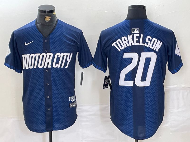 Men Detroit Tigers #20 Torkelson Blue City Edition Nike 2024 MLB Jersey style 1